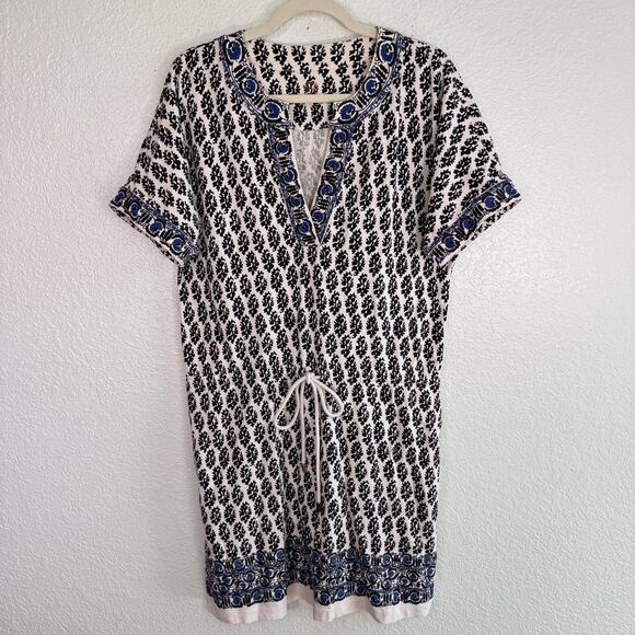 Tory Burch Amara Dress Womens Small Guru Border Pima Cotton Motif Tunic Resort - Picture 1 of 13